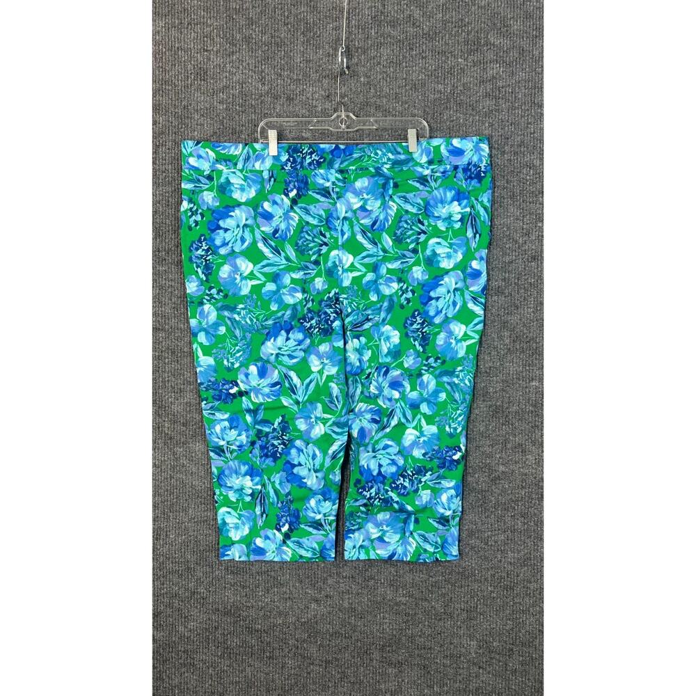Belle Kim Gravel Capri Pants Womens 3X Tall Green Blue Floral Preppy Pockets - Picture 5 of 12